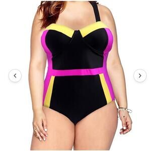 HDE Multicolor Color-Block Underwire Halter Top Monokini Swimsuit Size Small